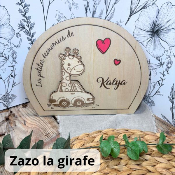 Tirelire en bois girafe