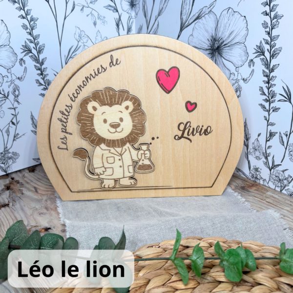 Tirelire en bois lion