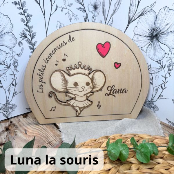 Tirelire en bois souris